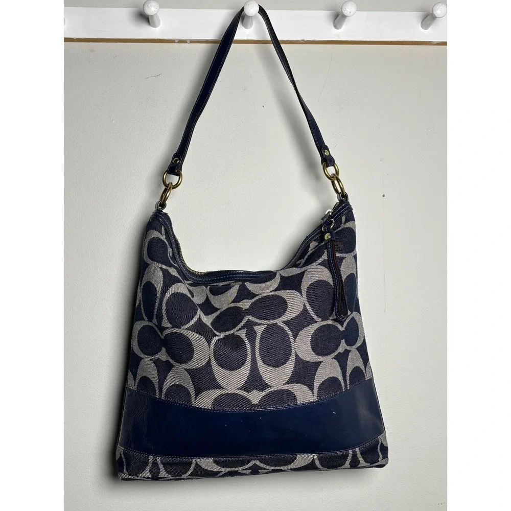 Coach Legacy Signature Denim Hobo Bag Y2K Navy Blue Style 12549